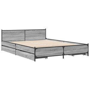 Bed Frame with Drawers Grey Sonoma 120x190 cm Small Double Engineered Wood