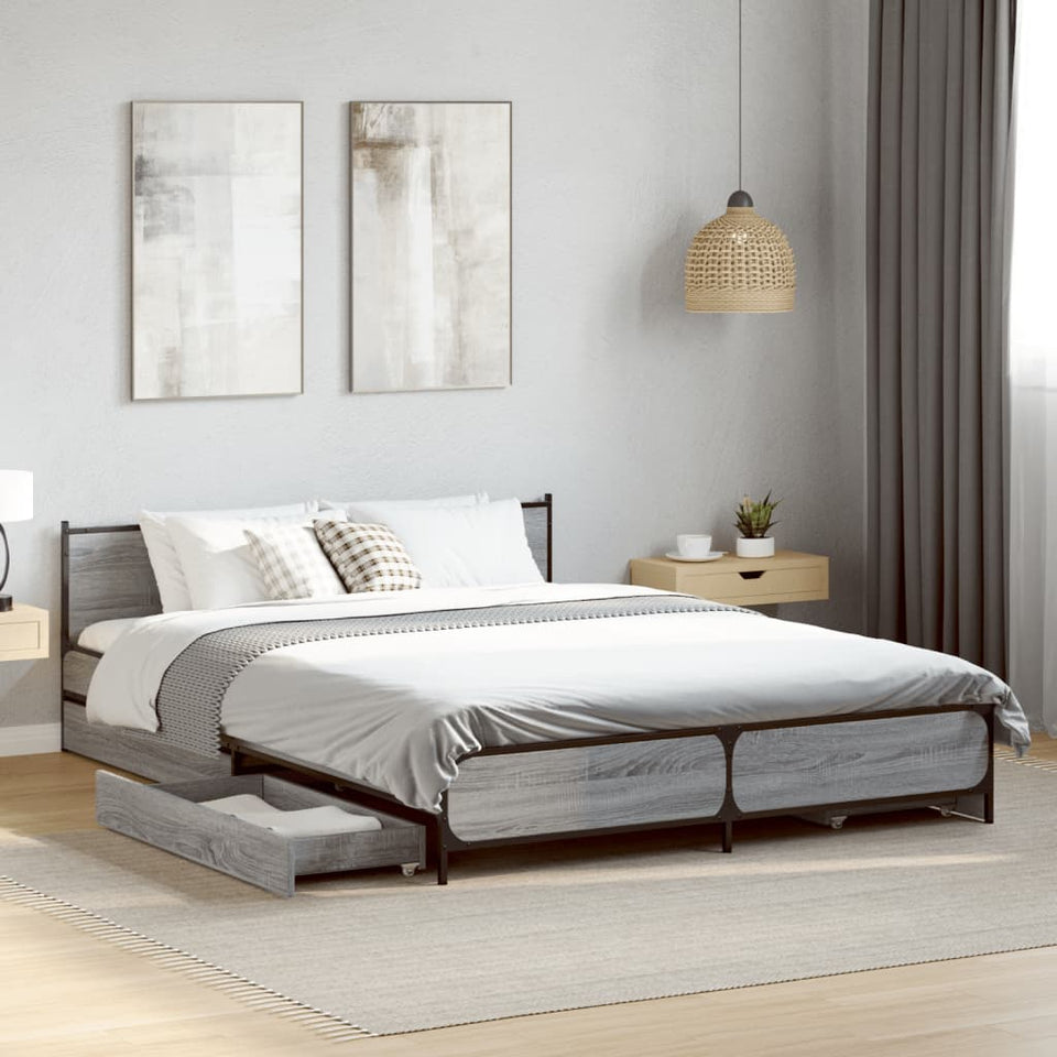 Bed Frame with Drawers Grey Sonoma 120x190 cm Small Double Engineered Wood