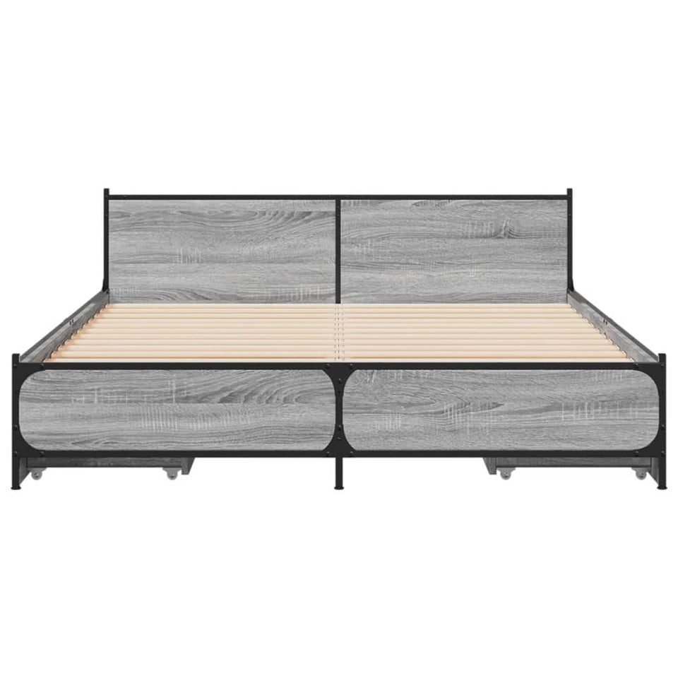 Bed Frame with Drawers Grey Sonoma 120x190 cm Small Double Engineered Wood