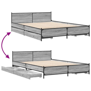 Bed Frame with Drawers Grey Sonoma 120x190 cm Small Double Engineered Wood