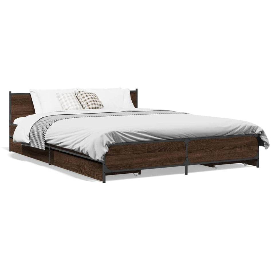 Bed Frame with Drawers without Mattress Brown Oak 120x190 cm Small Double