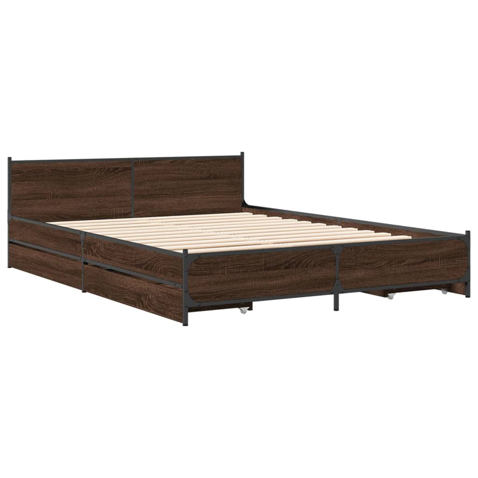 Bed Frame with Drawers without Mattress Brown Oak 120x190 cm Small Double