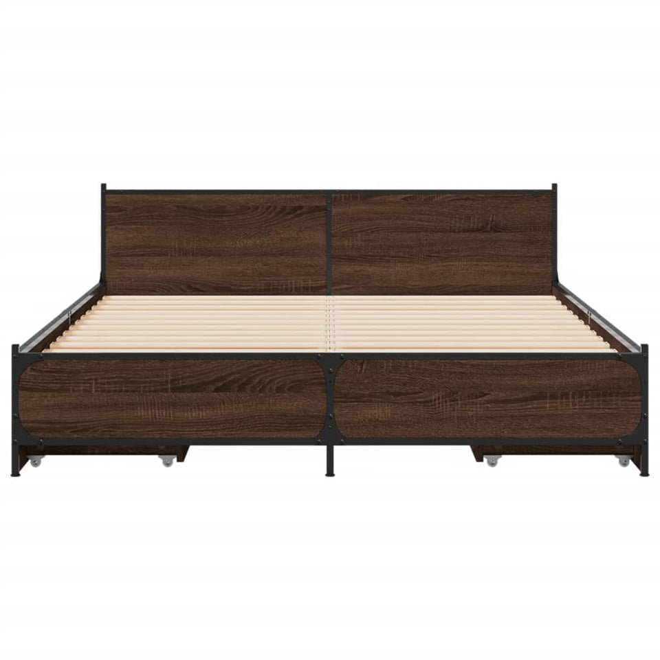 Bed Frame with Drawers without Mattress Brown Oak 120x190 cm Small Double