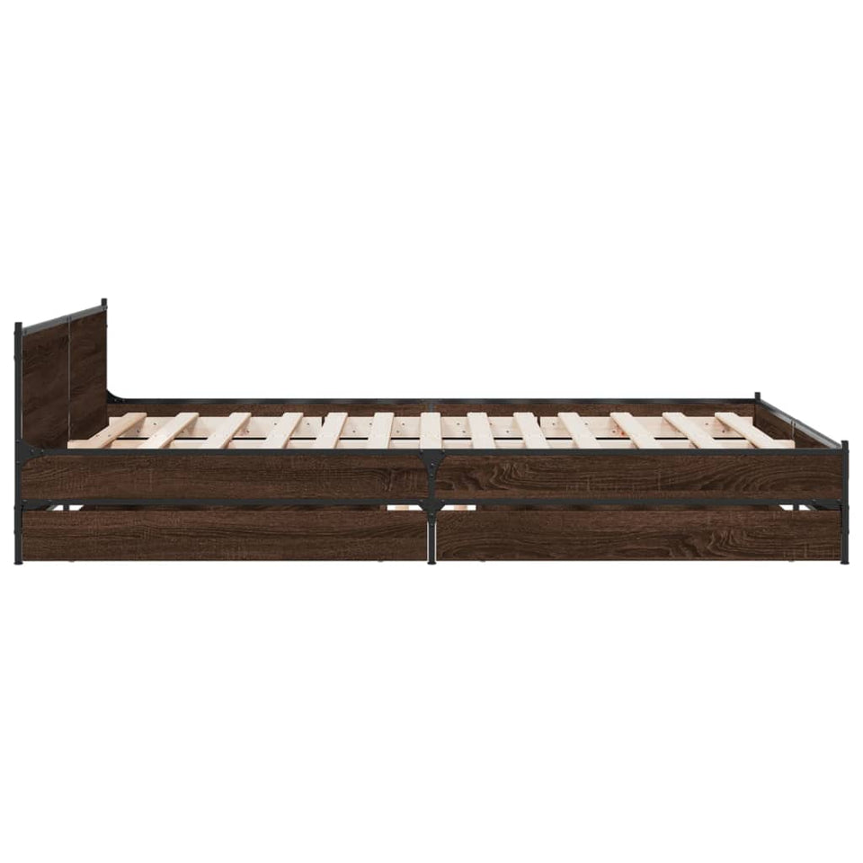 Bed Frame with Drawers without Mattress Brown Oak 120x190 cm Small Double