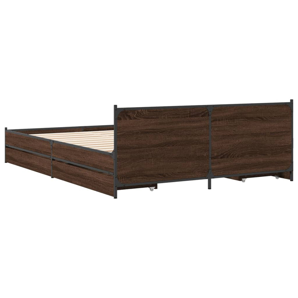 Bed Frame with Drawers without Mattress Brown Oak 120x190 cm Small Double