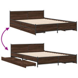 Bed Frame with Drawers without Mattress Brown Oak 120x190 cm Small Double