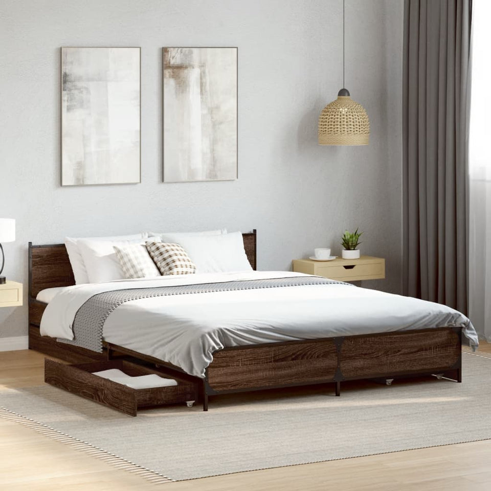 Bed Frame with Drawers without Mattress Brown Oak 120x190 cm Small Double