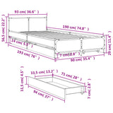 Bed Frame with Drawers without Mattress Black 90x190 cm Single