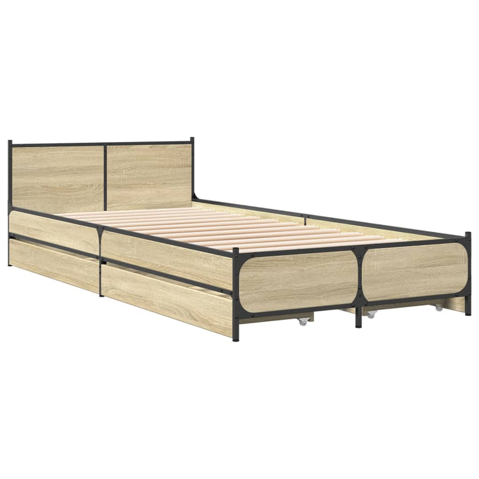 Bed Frame with Drawers Sonoma Oak 100x200 cm Engineered Wood