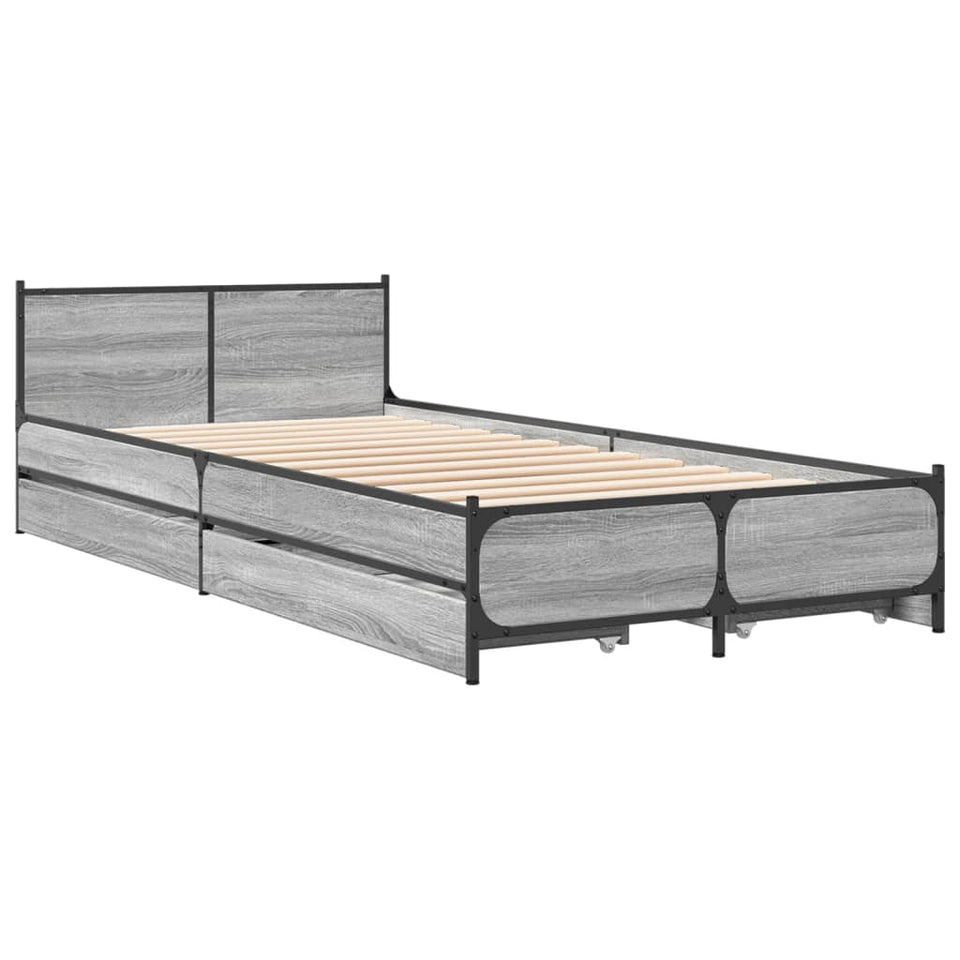 Bed Frame with Drawers Grey Sonoma 100x200 cm Engineered Wood