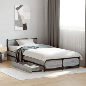 Bed Frame with Drawers Grey Sonoma 100x200 cm Engineered Wood