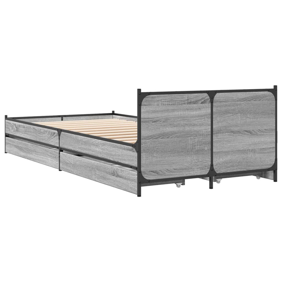 Bed Frame with Drawers Grey Sonoma 100x200 cm Engineered Wood