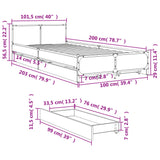 Bed Frame with Drawers Grey Sonoma 100x200 cm Engineered Wood