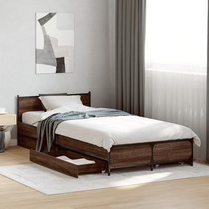 Bed Frame with Drawers Brown Oak 100x200 cm Engineered Wood