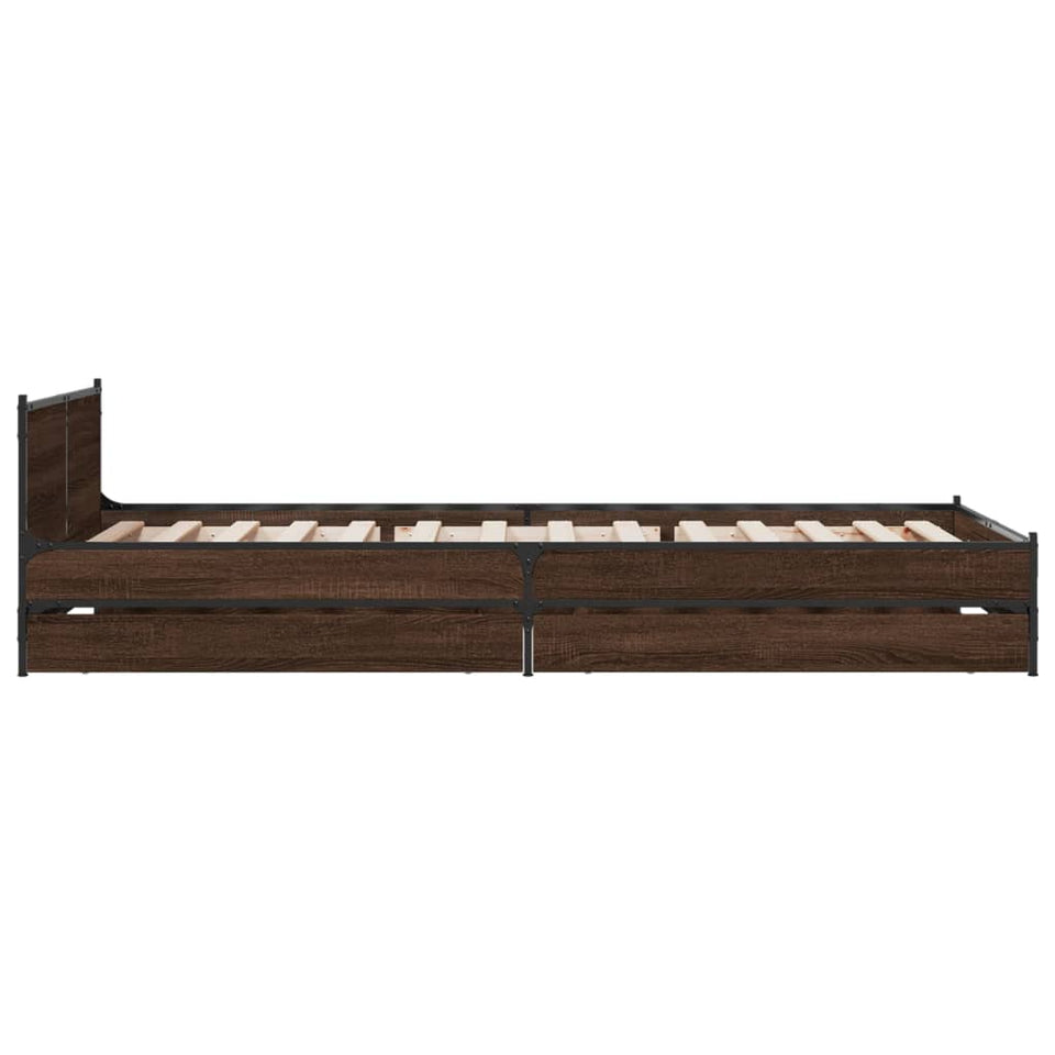 Bed Frame with Drawers Brown Oak 100x200 cm Engineered Wood