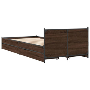 Bed Frame with Drawers Brown Oak 100x200 cm Engineered Wood