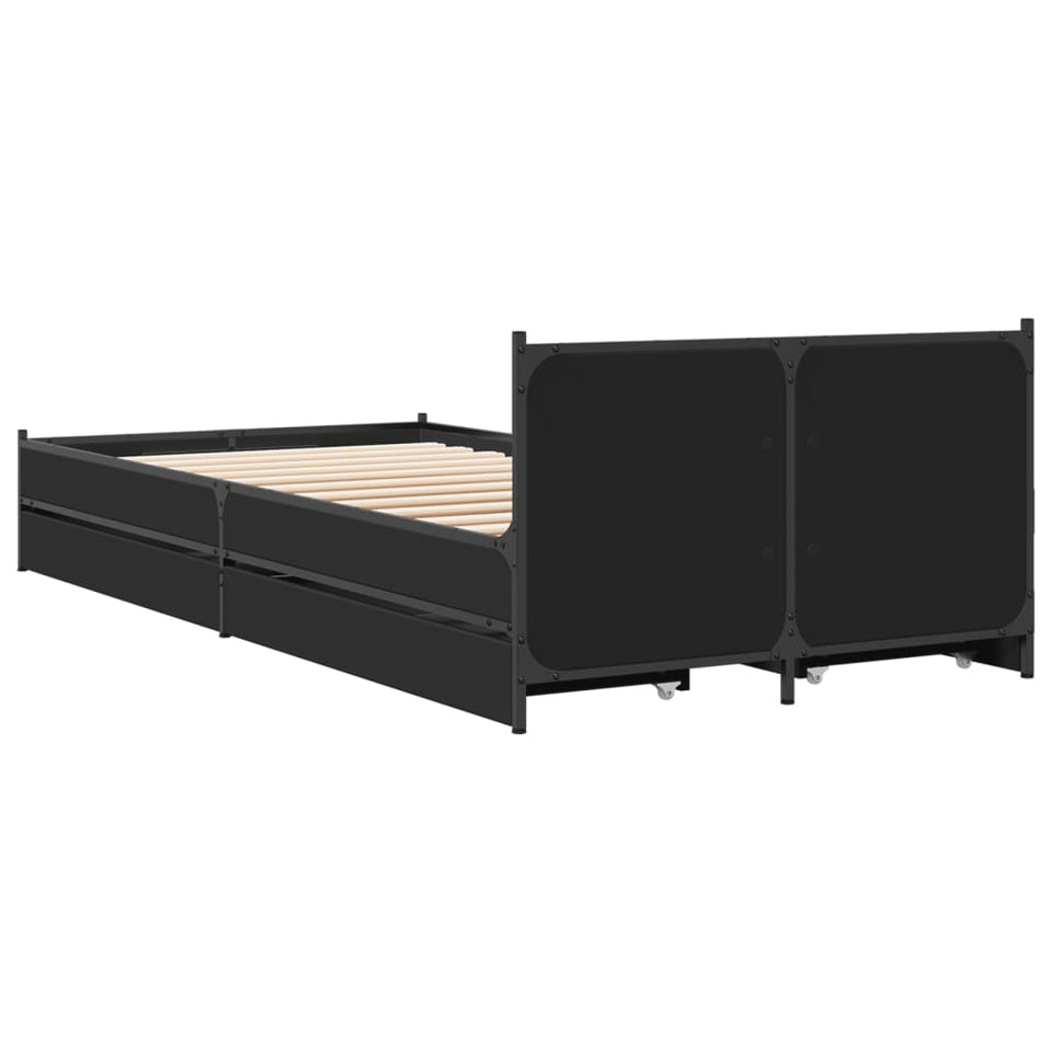 Bed Frame with Drawers without Mattress Black 90x200 cm