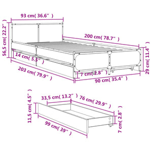 Bed Frame with Drawers without Mattress Black 90x200 cm