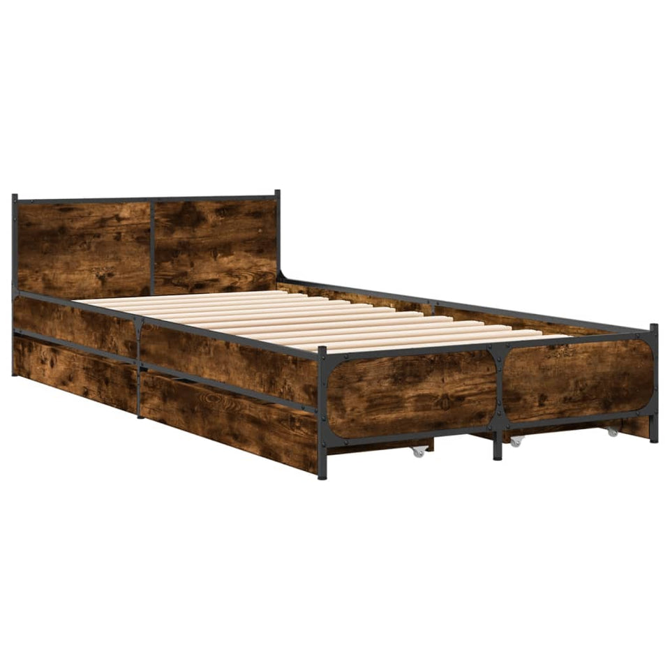 Bed Frame with Drawers Smoked Oak 75x190 cm Small Single Engineered Wood