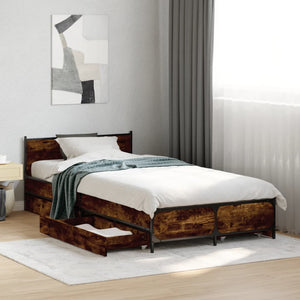 Bed Frame with Drawers Smoked Oak 75x190 cm Small Single Engineered Wood