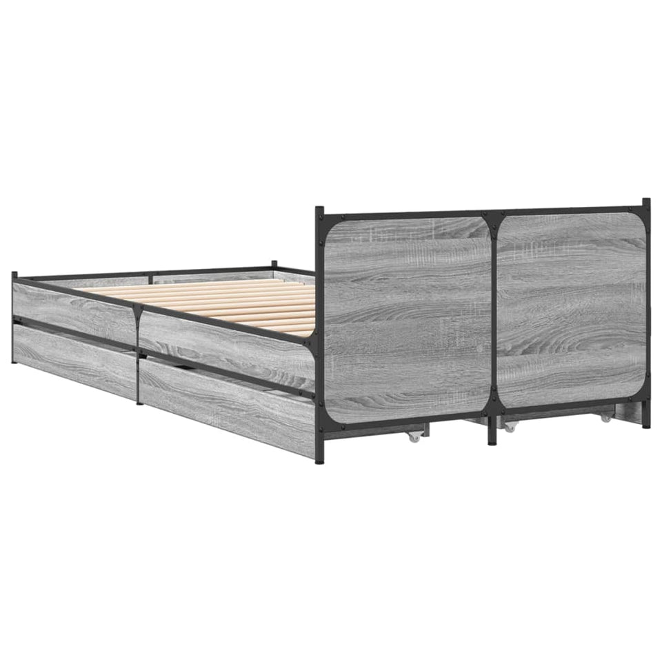 Bed Frame with Drawers without Mattress Grey Sonoma 75x190 cm Small Single