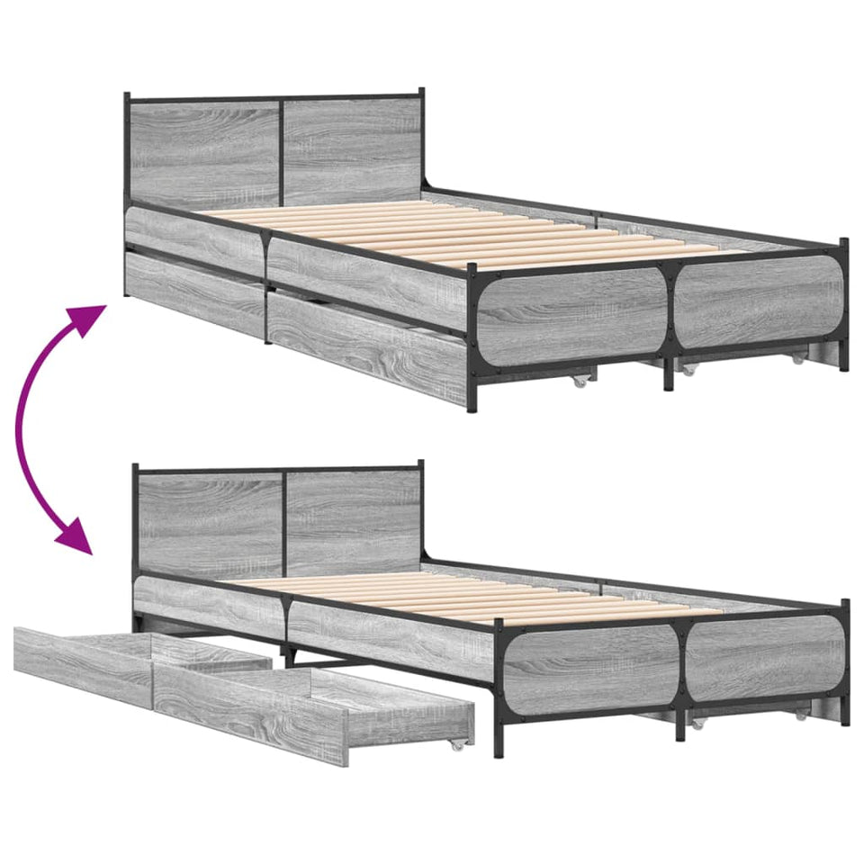 Bed Frame with Drawers without Mattress Grey Sonoma 75x190 cm Small Single