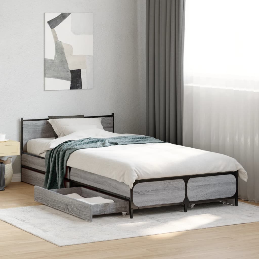 Bed Frame with Drawers without Mattress Grey Sonoma 75x190 cm Small Single