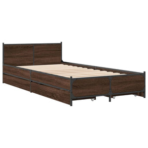 Bed Frame with Drawers without Mattress Brown Oak 75x190 cm Small Single