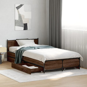 Bed Frame with Drawers without Mattress Brown Oak 75x190 cm Small Single