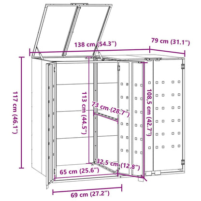 Wheelie Bin Storage for 2 Bins Grey 138x79x117 cm Steel