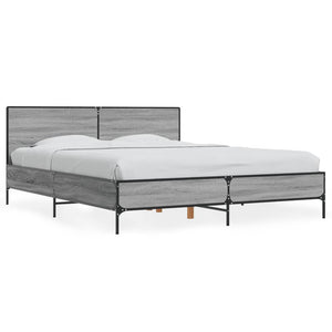 Bed Frame Grey Sonoma 160x200 cm Engineered Wood and Metal