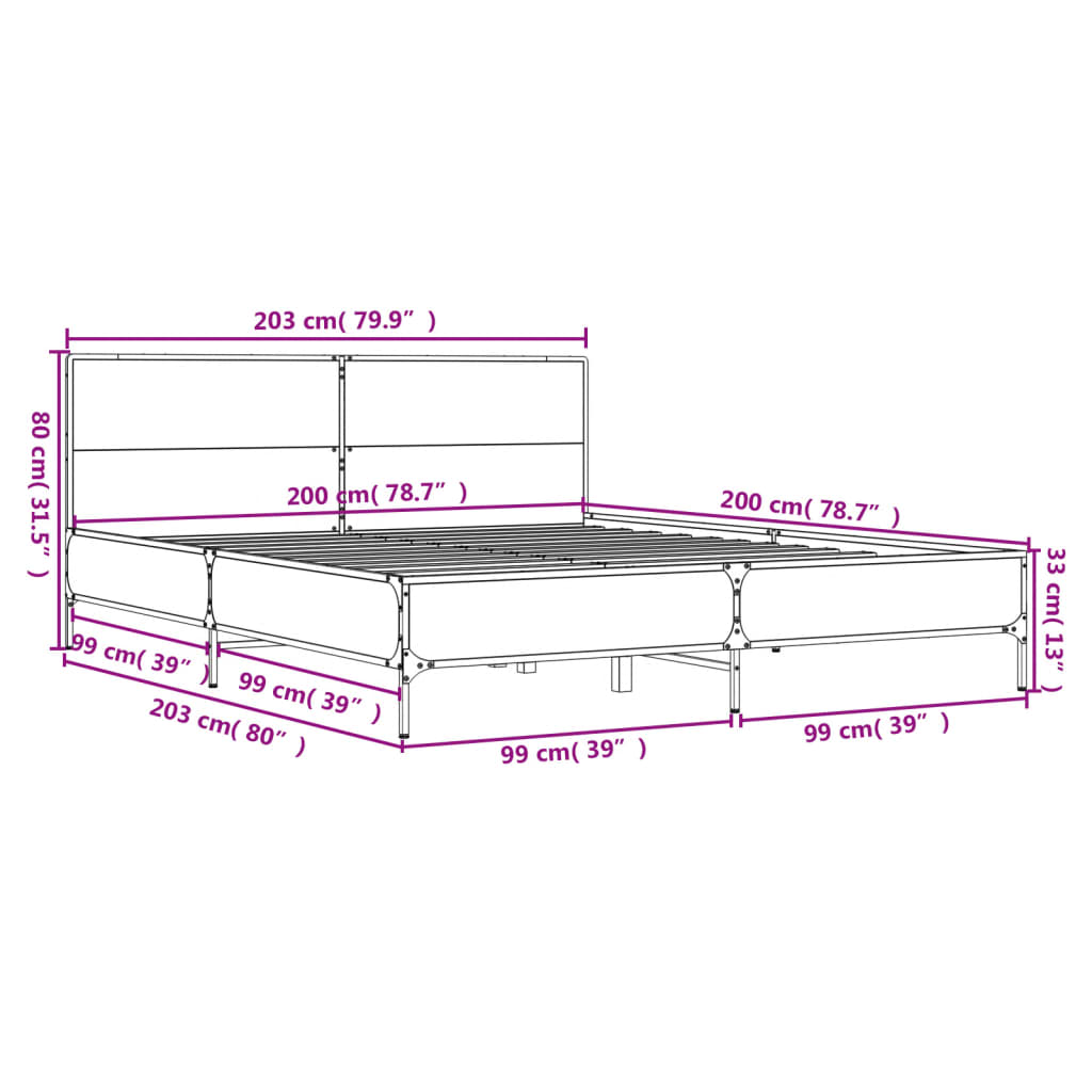 Bed Frame without Mattress Grey Sonoma 200x200 cm