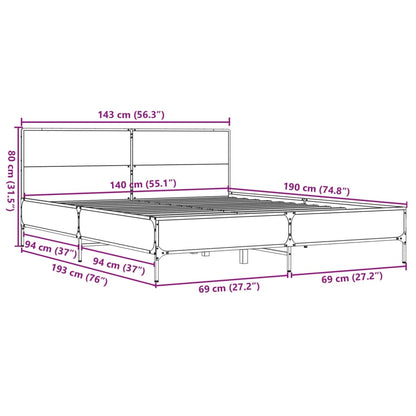 Bed Frame without Mattress Brown Oak 140x190 cm