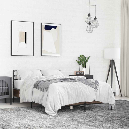 Bed Frame without Mattress Brown Oak 140x200 cm