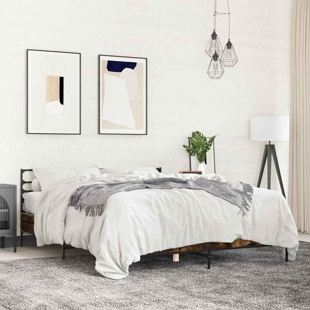 Bed Frame | Smoked Oak | Engineered Wood, Metal | King | Bed Frame