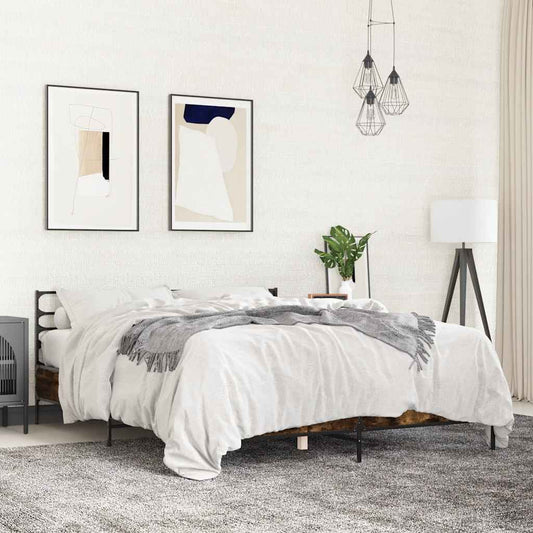 Bed Frame without Mattress Smoked Oak 150x200 cm King Size