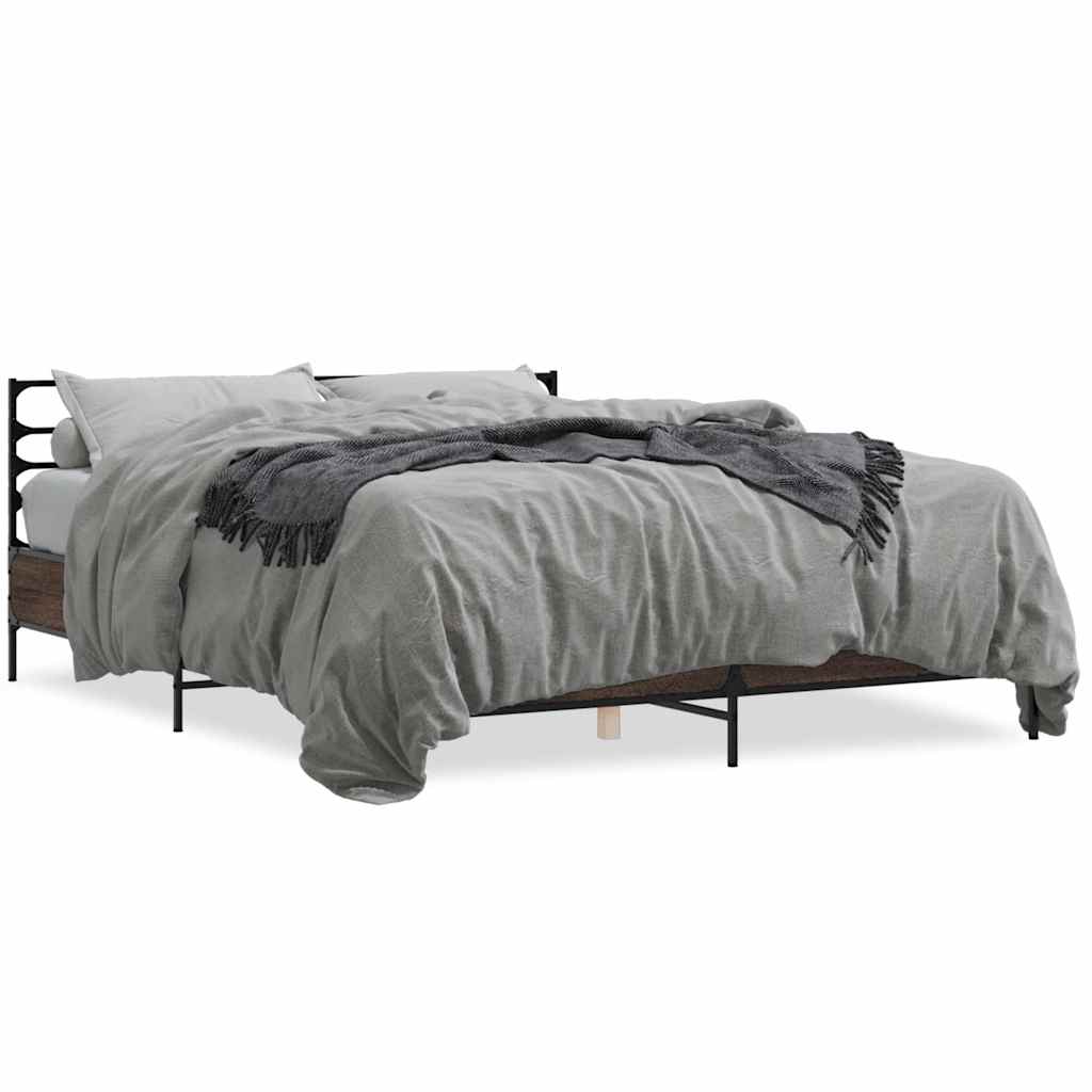 Bed Frame | Brown Oak | Engineered wood, Metal | King | Bed Frame