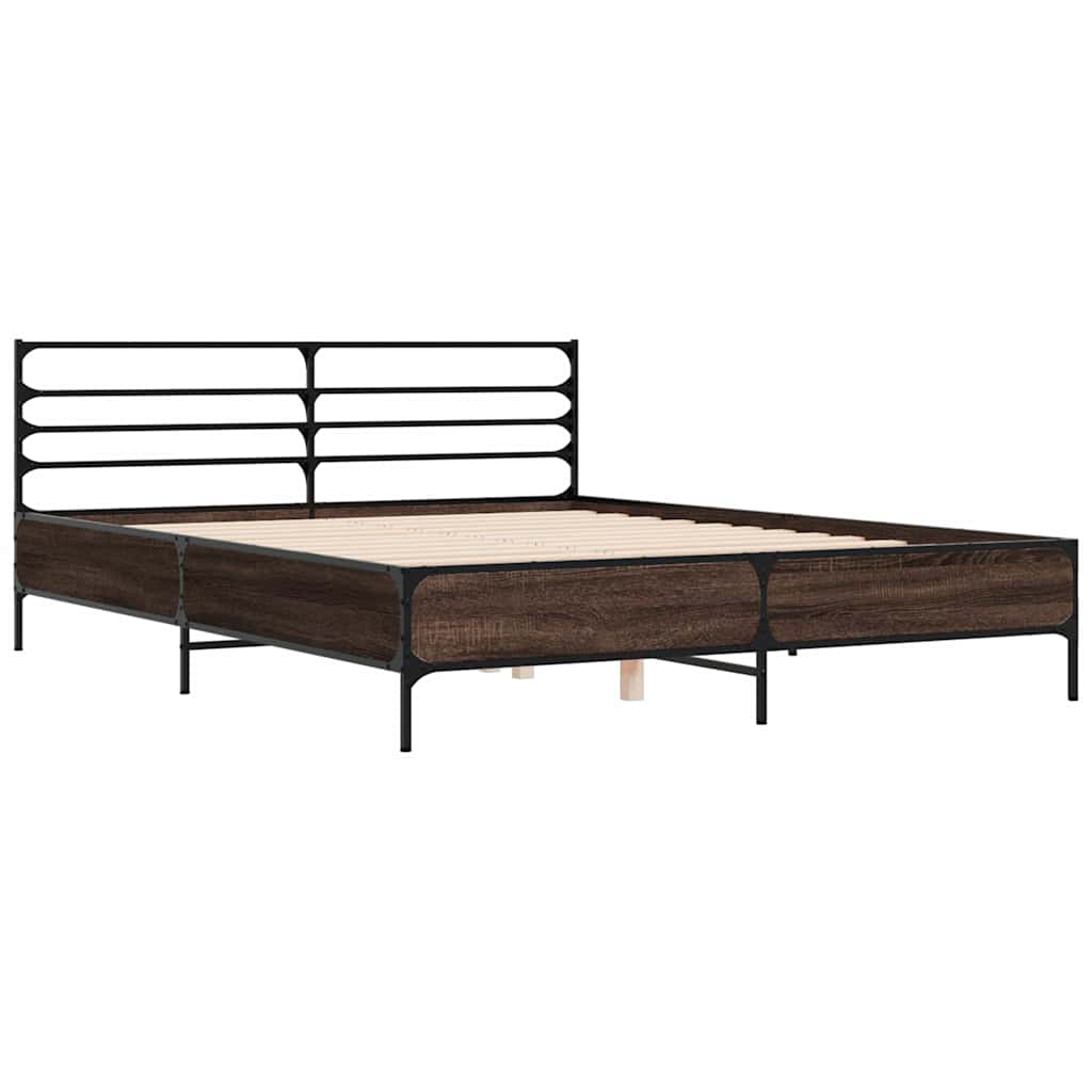 Bed Frame | Brown Oak | Engineered wood, Metal | King | Bed Frame