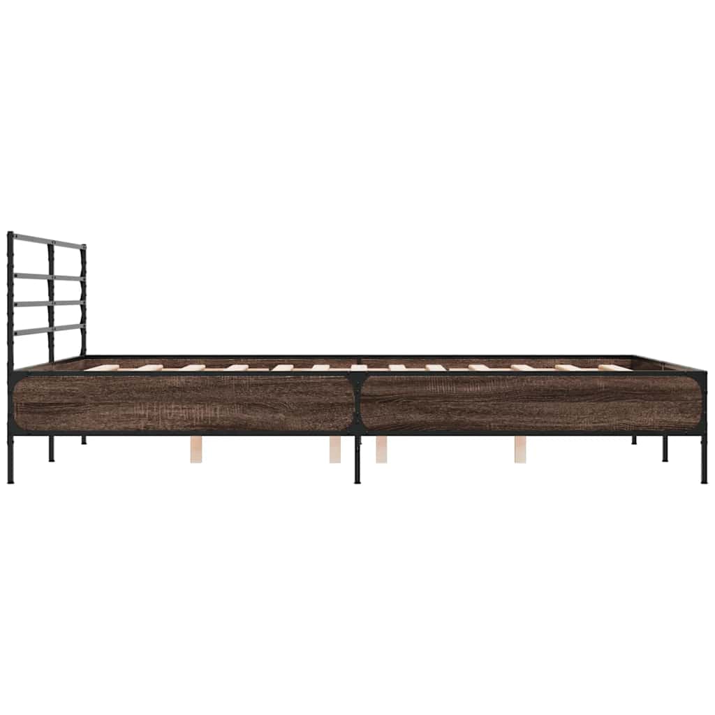 Bed Frame | Brown Oak | Engineered wood, Metal | King | Bed Frame