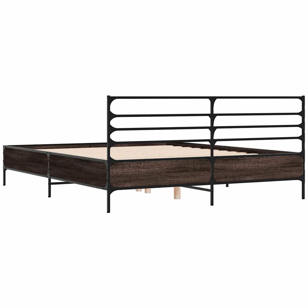 Bed Frame | Brown Oak | Engineered wood, Metal | King | Bed Frame