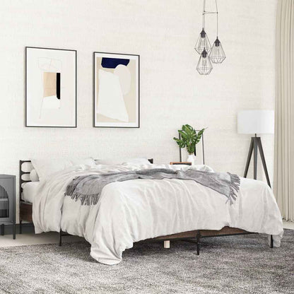 Bed Frame | Brown Oak | Engineered wood, Metal | King | Bed Frame
