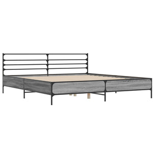 Bed Frame Grey Sonoma 200x200 cm Engineered Wood and Metal
