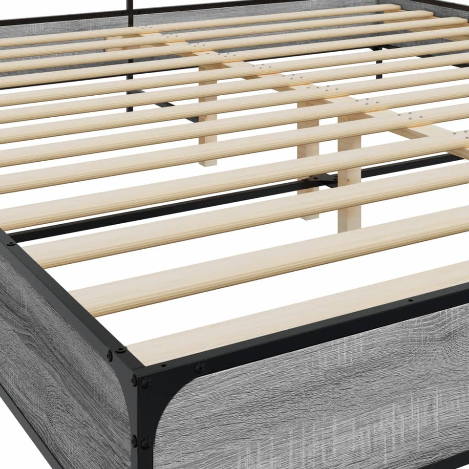 Bed Frame Grey Sonoma 200x200 cm Engineered Wood and Metal
