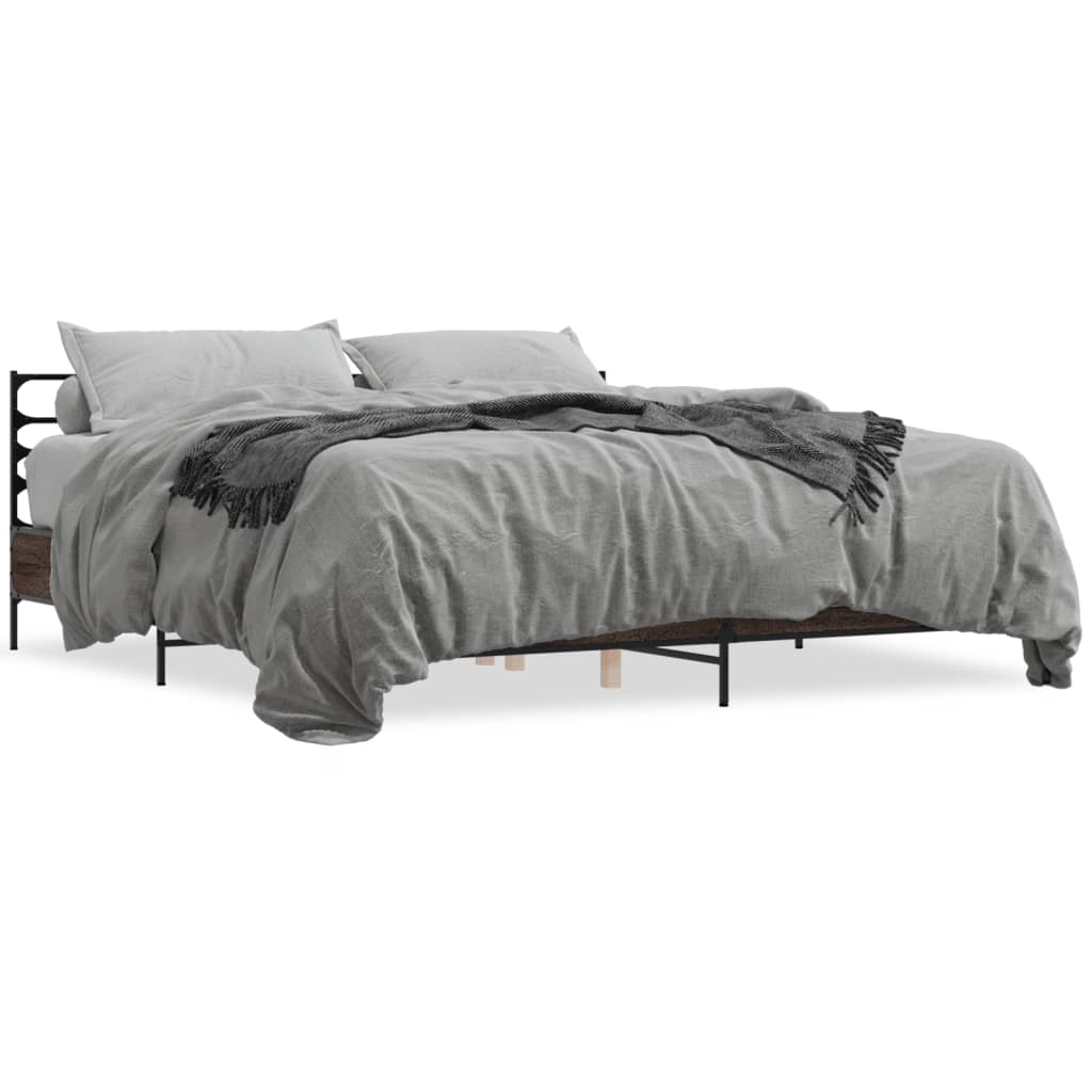 Bed Frame | Brown oak | Engineered wood, Metal, Plywood | Double | Modern