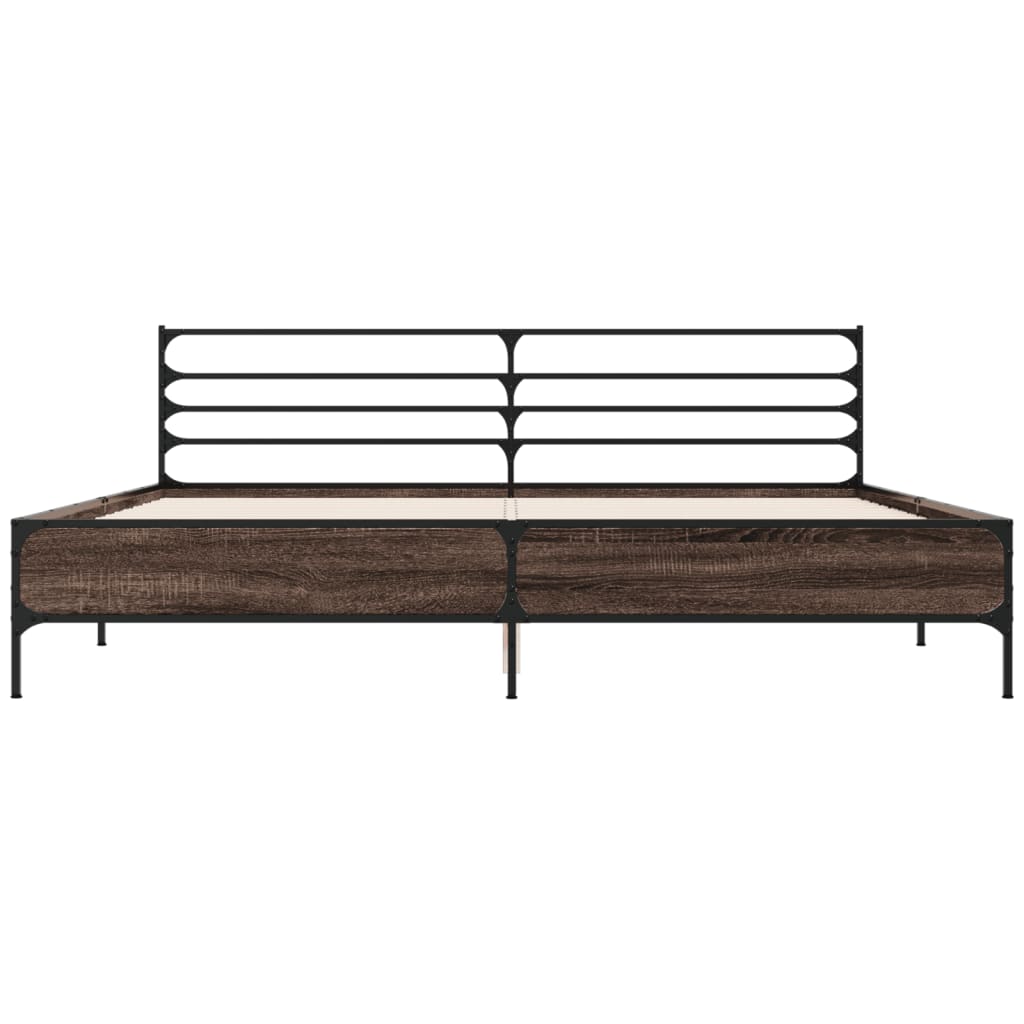 Bed Frame | Brown oak | Engineered wood, Metal, Plywood | Double | Modern