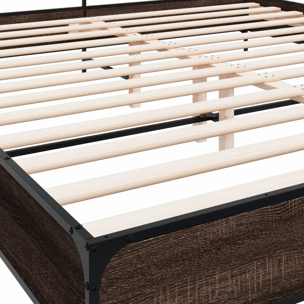 Bed Frame | Brown oak | Engineered wood, Metal, Plywood | Double | Modern