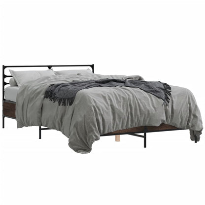 Bed Frame | Brown Oak | Engineered Wood, Metal, Plywood | Small Double