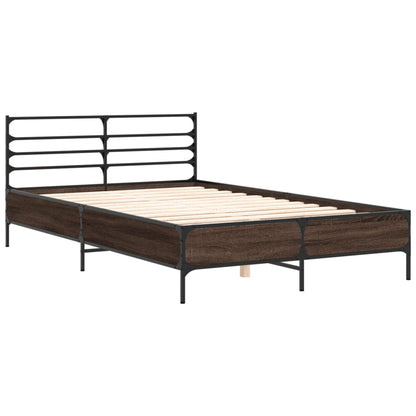 Bed Frame | Brown Oak | Engineered Wood, Metal, Plywood | Small Double