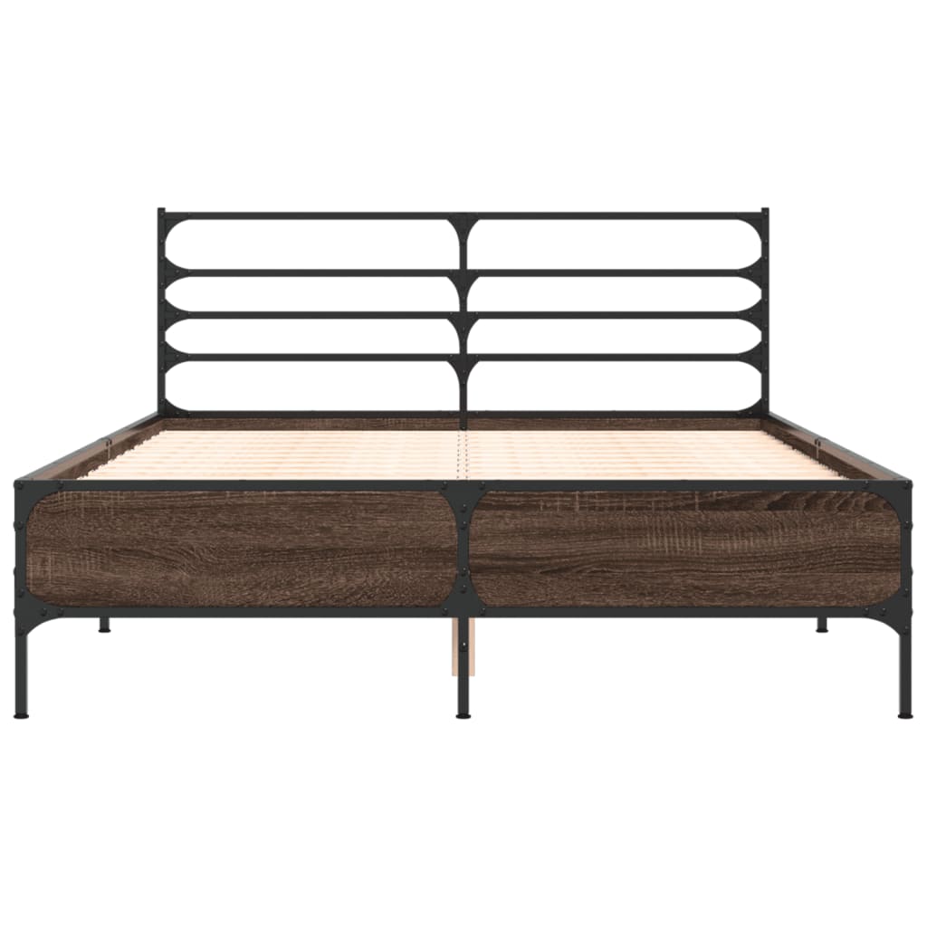 Bed Frame | Brown Oak | Engineered Wood, Metal, Plywood | Small Double