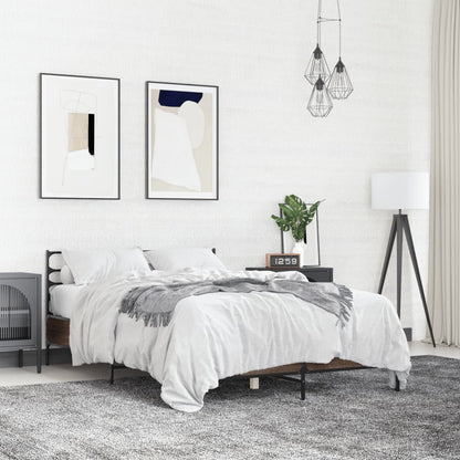 Bed Frame | Brown Oak | Engineered Wood, Metal, Plywood | Small Double